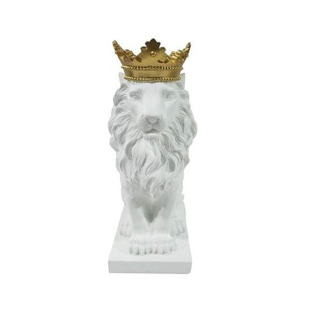SAGEBROOK HOME Sagebrook Home 14457-02 14 in. Polyresin Lion Figurine with Crown; White 14457-02